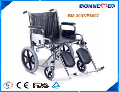 BM-2007/FS907 Black Best Selling Steel Frame Economic Elevating Footrest Wheelchair  Popular Power Steel Wheelchair