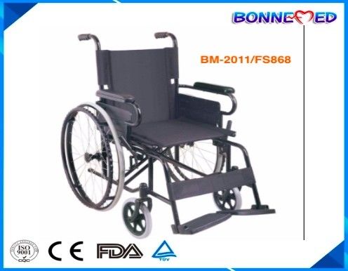 BM-2011/FS868 Black Powder Coating Steel Frame Wheechair Double Cross Bar Popular Good Quality Wheelchair Fixed Armrest