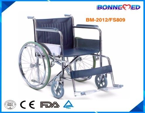 BM-2012/FS809 Best Selling Chorme Steel Frame Economic Wheelchair 809 Popular Fixed Armrest and Footrest Wheelchair